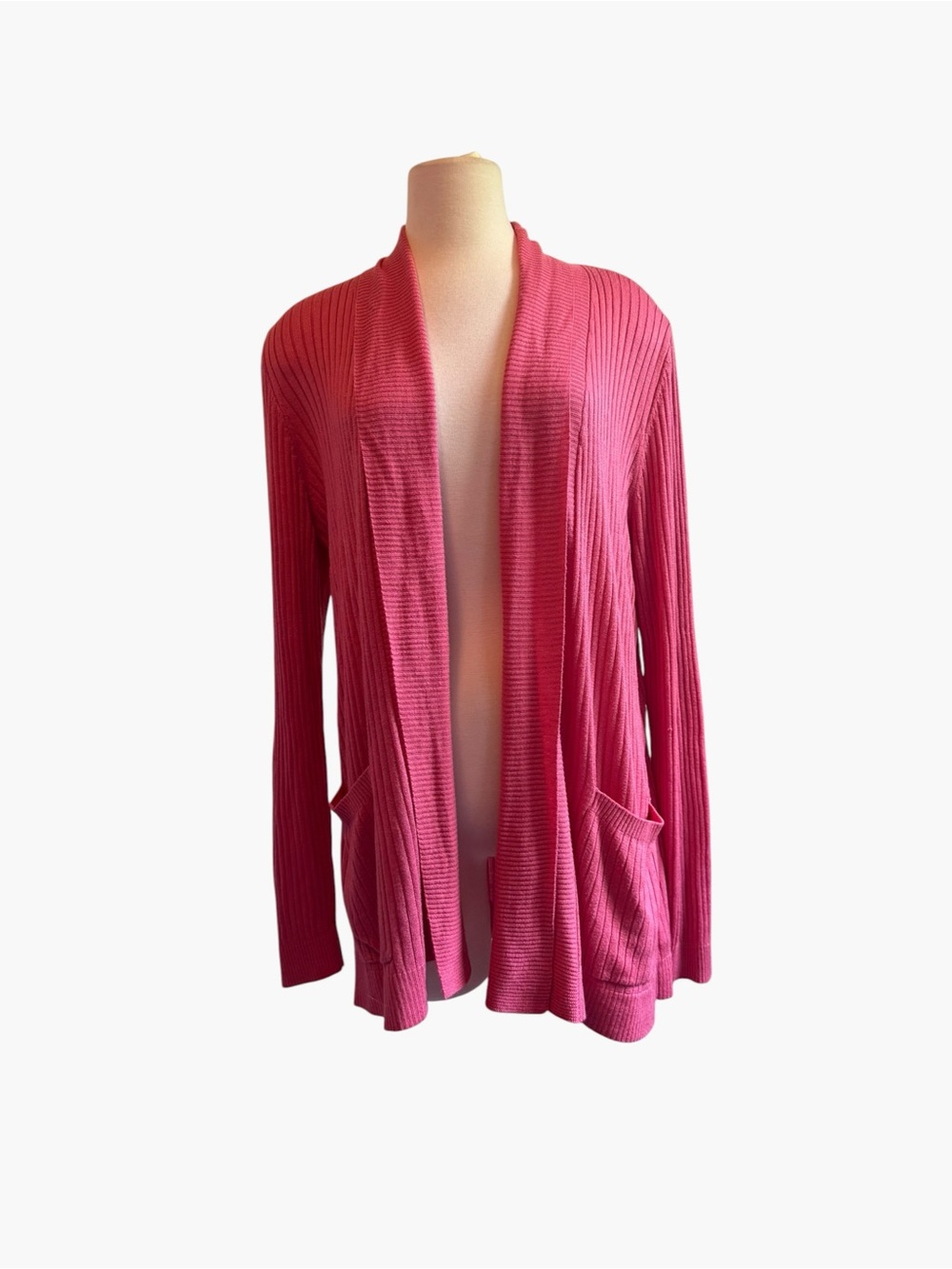 Liz Claiborne Open-Front Ribbed Cardigan - Rose Pink
